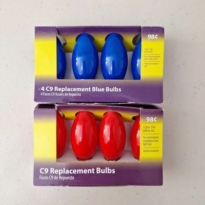 Vintage Replacement Lights For Holiday Light BLUE and RED, 2 packs of 4 each NEW - Image 1 of 4