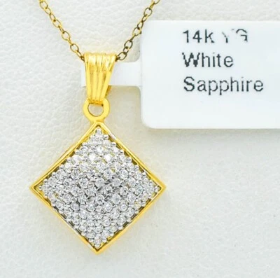 COLGANTE ZAFIRO BLANCO CREADO EN LABORATORIO 1,28 Cts ORO MACIZO 14K - Nuevo Con Etiqueta Foto 1 de 3