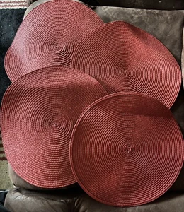 Burgundy Red Placemats Round Woven Easy Clean Set Of 4 - Picture 1 of 5