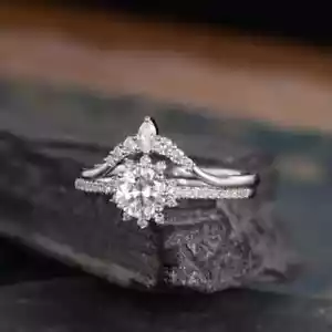 2Ct Round Lab-Created Diamond Bridal Set Wedding Ring 14k White Gold Plated - Picture 1 of 4