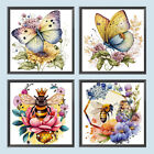 4Pcs 5D Diy Full Round Drill Diamond Painting Set Butterfly And Bee Home Decor