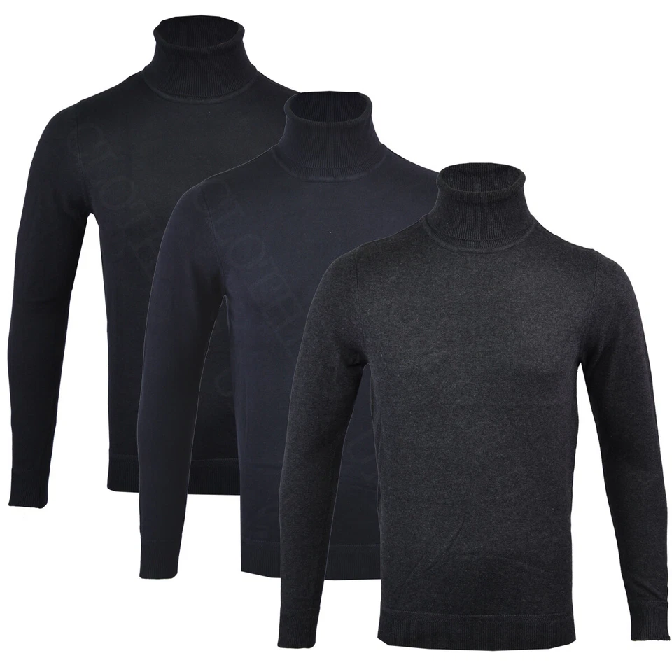 Mens Roll Polo Neck 100% Cotton Warm Jumper Knitted Winter Top S-XXL  - Image 1 of 1