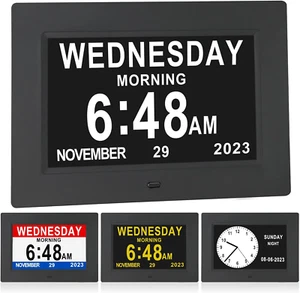 7 Inch Extra Large Day Date Time Digital Day Calendar Clock with Auto-Dimming - Picture 1 of 7