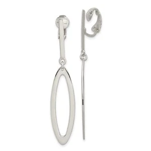 Sterling Silver Polished Non-pierced Clip On Elongated Oval Dangle Earrings - Picture 1 of 7