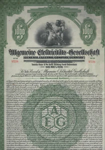 AEG Allgemeine Elektricitäts-Aktien-Gesellschaft - Gold 1000 $ - 1928 - HWP - Bild 1 von 1