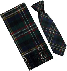 Conjunto de regalo de bufanda y corbata para hombre Scott verde tartán diseño a cuadros lana de cordero suave - Imagen 1 de 3