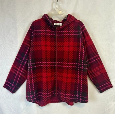 Chaqueta de mujer Denim & Co roja a cuadros con capucha polar con cremallera 3XL Foto 1 de 4