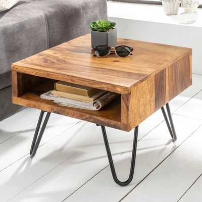 Handgearbeiteter Beistelltisch SCORPION 45cm Sheesham Massivholz Hairpin Legs - Bild 1 von 4