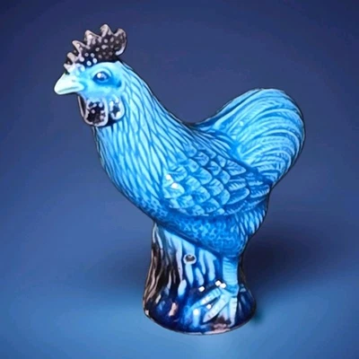 Gallo de porcelana de exportación china vintage esmalte púrpura turquesa 4" de alto Foto 1 de 4