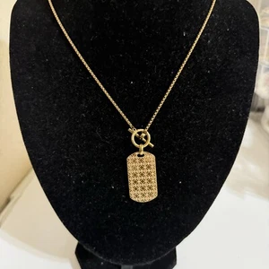 Michael Kors Women's Gold Charm Mk Monogram Dog Tag Pendant Necklace - Picture 1 of 5