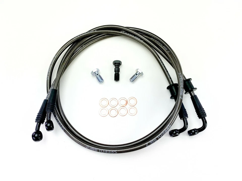 Linhas de freio dianteiro Speedline'z Harley FXR e FXD Dyna disco duplo aço inoxidável 10-12 pol - Imagem 1 de 2