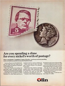 Print Ad Olin Paper 1964 Mercury Dime Stamp Full Page Large Magazine 10.5"x13.5" - Picture 1 of 1