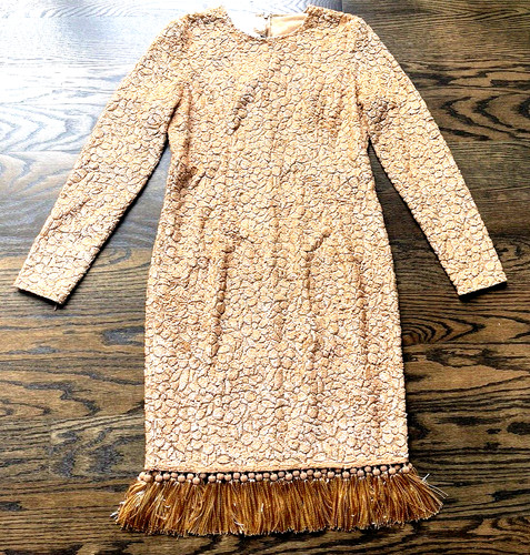 Abito da cocktail nuovo con etichette collezione Michael Kors perline ricamate frange US 8 10