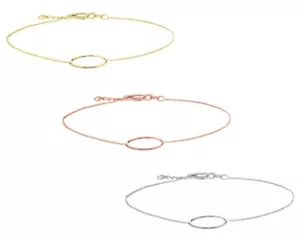 Open Circle Bracelet Women 14K Solid Gold Dainty Adjustable Rolo Chain Bracelet - Picture 1 of 16