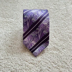 Stacy Adams Paisley Purple Striped Tie 3.5 x 58 Microfiber handmade Purple - Picture 1 of 6