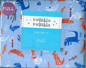 Twinkle Twinkle ~ Dinosaurs / Dino ~ 4 Pc Full Sheet Set ~ Blue Orange & White