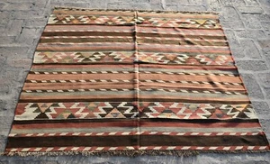 4'9 x 4'10 Handmade vintage afghan tribal qalaino wool persian square kilim rug - Picture 1 of 12