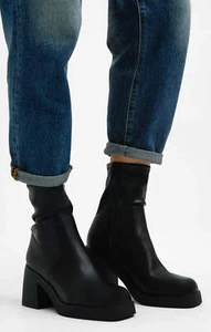 ALDO Mujer Botas Negras Cierre de Cremallera Tacón Bloque PVP £110 - Imagen 1 de 19