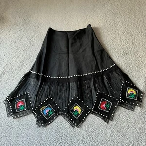 NEW Carole Little Skirt Womens 8 Black Linen Embroidered Classic Lace Trim - Picture 1 of 12