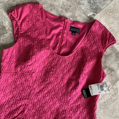 Adrianna Papell Deep Neck Sheath Dress Size 16 Fuchsia Sleeveless Lined Pocket - Image 1 of 4