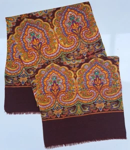 Vintage 60s Men's Brown Fringed Paisley Patterned Wool Scarf (750E) - Picture 1 of 3