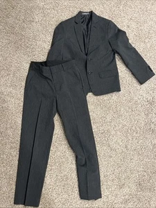 Boys Size 8 Dark Grey Pinstriped Van Heusen Suit Jacket And Pants - Picture 1 of 1