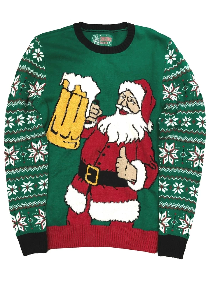 Ugly Christmas Sweater BRAND Santa Mug of Beer Small Men Retail