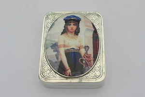 RARE TURKISH STERLING SILVER & NUDE ENAMEL CIGARETTE CASE c 1920 - Picture 1 of 12