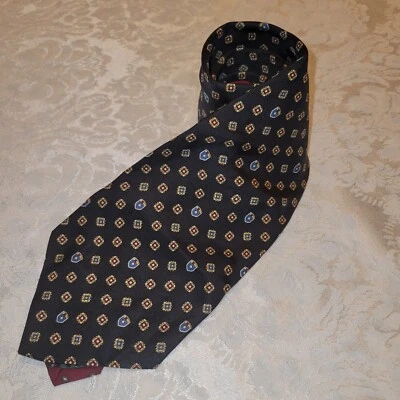 Tommy Hilfiger Hombres Corbata Azul Rojo Dorado Cresta Escudos Seda 2 Colores Dobles Usada en Excelente Condición Foto 1 de 4