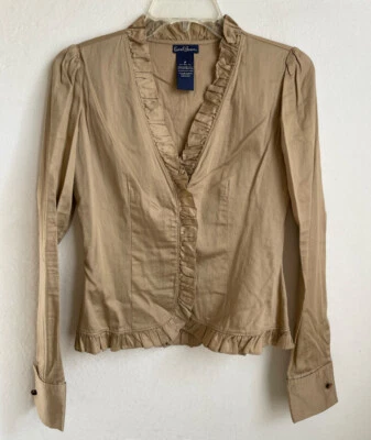 Blusa Vintage Earl Jean Algodón Satén Volantes Puff Sleeves Línea Princesa Mediados de los 90 Foto 1 de 4