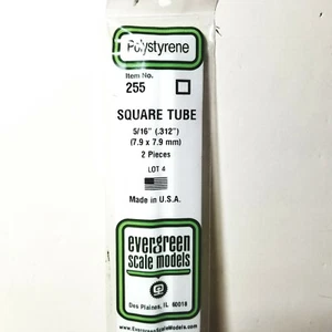 Styrene Square Tube .312 x .312 pack of 2 Evergreen Scale Models Plastic 255 - Picture 1 of 2