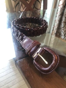 Women’s Genuine Leather Medium Brown Braided Leather Belt Size M/L - Picture 1 of 7