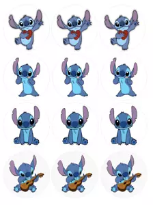 12pc "Stitch" edible wafer paper, cupcake cookie toppers CHOOSE SIZE AND SHAPE - Picture 1 of 5