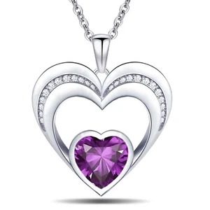 Women Necklace 18k White Gold Filled CZ Love Heart Pendant Necklace - Picture 1 of 20