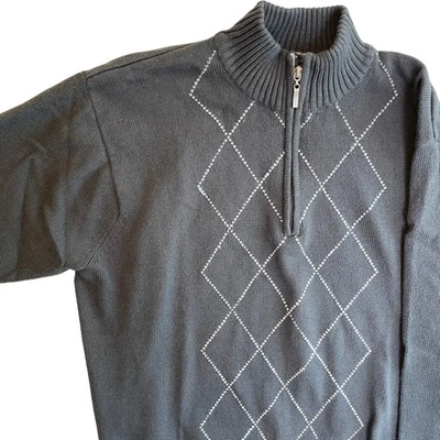 Suéter Pullover Oscar de la Renta Para Hombres Gris Argyle 1/4 Cremallera XL Foto 1 de 4