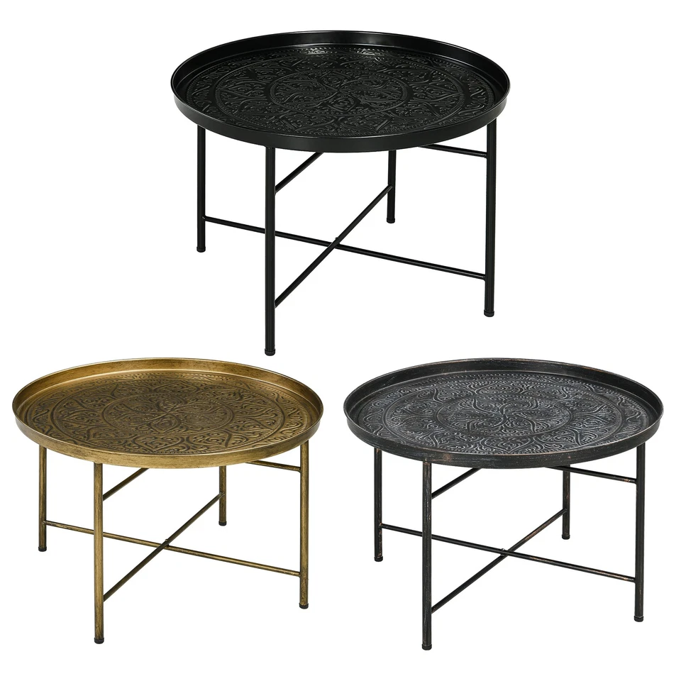 HOMCOM Mesa de Centro Redonda 24" con Bandeja Martillada Superior y Marco de Metal Foto 1 de 1