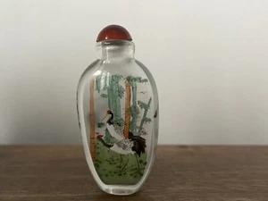 China Glass Internal Painting Snuff Bottle Crane Birds Pattern Inside - Picture 1 of 4