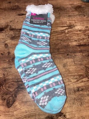Ladies Slipper Sweater Socks Shoe Sz 4-11 Soft Sherpa Like Non-Slip Slippers - Image 1 of 2