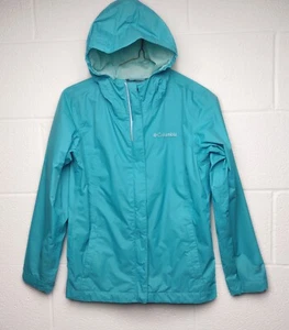 Columbia Omni-Tech Jacket Medium 11/12 Turquoise Mesh Lined Attached Hood - Picture 1 of 9