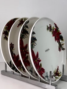 4 Dinner Plates Mikasa Hope Joy Bone China Christmas Poinsettia 11” New - Picture 1 of 8