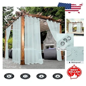 Set of 2 Elegant 54” x 120” Outdoor Sheer Curtains with Grommet Top - Seafoam - Picture 1 of 9