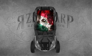 2 SEAT UNIVERSAL ROOF FITS POLARIS RZR CAN-AM SMOKE MEXICO FLAG WAVING WRAP - Picture 1 of 1