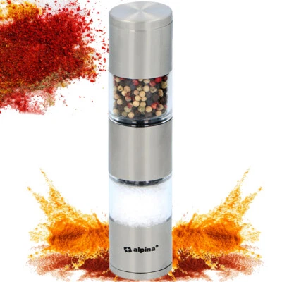 Macinapepe e Sale Spezie Acciaio Inossidabile 2 Scomparti Argento Lame Affilate - Immagine 1 di 4