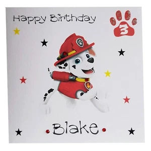 PERSONALISED MARSHALL PAW PATROL BIRTHDAY CARD - Name & Age Boys Son Children - Picture 1 of 5