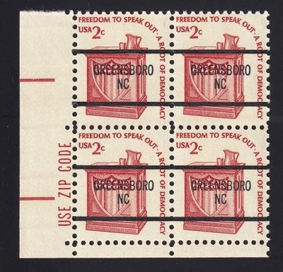 1582a Americana Series 2c Bureau Precancel City “Greensboro NC” NH OG Zip Block - Image 1 of 2