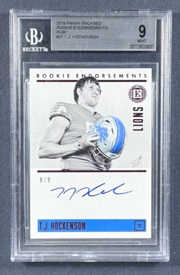2019 Encased Rookie Endorsements Ruby #8/9 T.J. Hockenson #37 RC BGS 9 AUTOMÁTICO 10 - Imagem 1 de 3