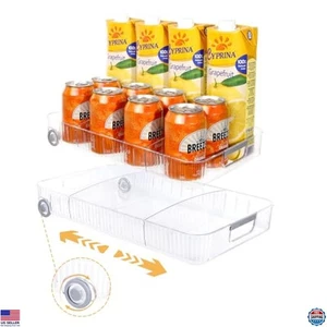 Lot de 2 bacs organisateurs de réfrigérateur avec roues, stockage en plastique transparent sans BPA - Photo 1/6