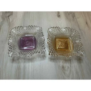 Diamond Cut Clear Glass Candy Dishes Gold & Purple Square Serving Bowls - Picture 1 of 5