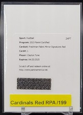 Clayton Tune 2023 Panini Certified Freshman Fabric Mirror Signatures Red /199 AZ