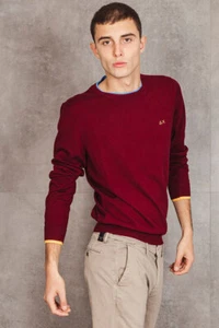 SUN68 Pullover girocollo lana merinos Sweater K41105 ROUND DOUBLE RIB BORDEAUX - Bild 1 von 5